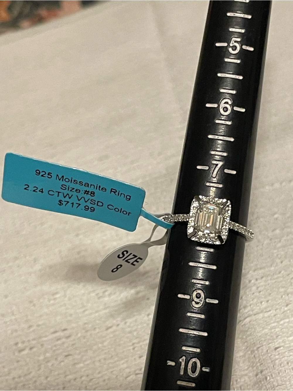 Emerald-Cut Halo Moissanite Ring in Sterling Silver 925* passes diamond tester - Picture 2 of 3